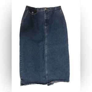 VTG Denim Midi Skirt Sz. 14 Modesty 100% Cotton Minimalist Back Split Runs Small
